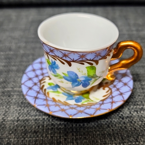 VINTAGE Miniature Tea&cup Attached Porcelain Saucer Decorative Xmas Ornament - Picture 6 of 6